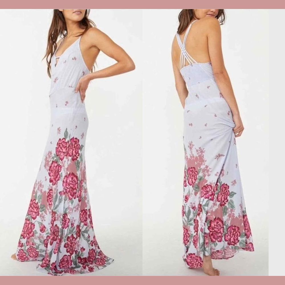 NWT $119 Free People‎ [ Medium ] Get to You Floral Maxi Sundress Hydrangea #6316